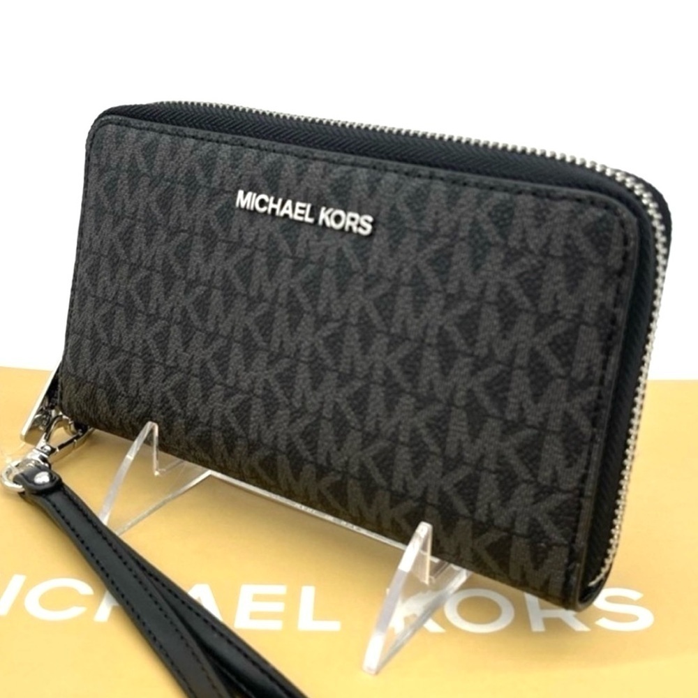 Michael Kors Large Flat Mf Phone Case Wallet Leather Black - Picture 8 of 9